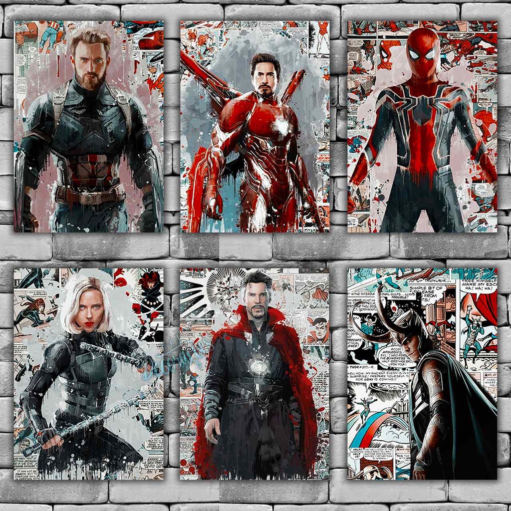 Placas Decorativas Quadros Marvel 45 a 60 -  Heróis Capitão América Homem de Ferro Thor