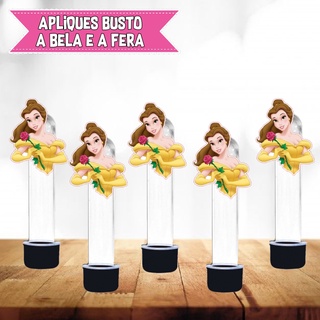 Apliques para Tubetes de 13cm - Busto - Tema A Bela e a Fera - Kit com 16un