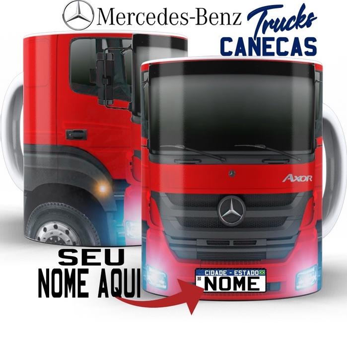 Caneca de porcelana personalizada com nome Caminhão Axor Mercedes Axor