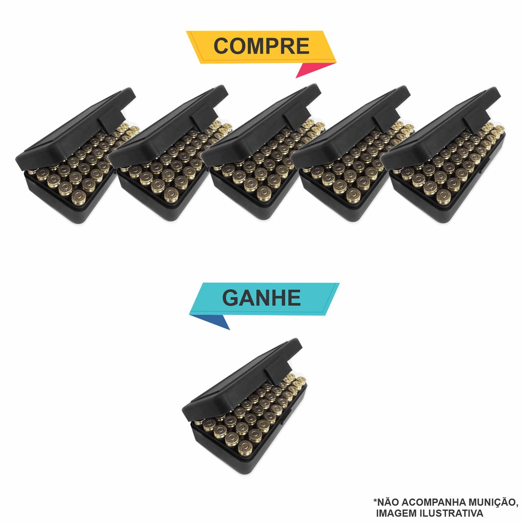 Kit Com 5 Estojo Porta Munição Retangular Preto Bélica .40 7,65 9mm 380  + 1 de Brinde