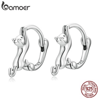 Brincos Bamoer 925 Prata Adorável Gato Para Mulheres Moda Joias Coreanas Acessórios