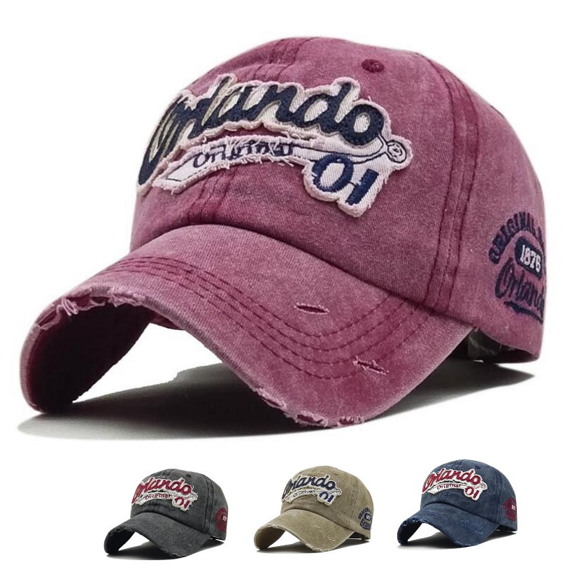 Boné De Beisebol Vintage Masculino Feminino De Sarja Lavada De Algodão Orlando Retrô Ajustável Chapéu De Pai