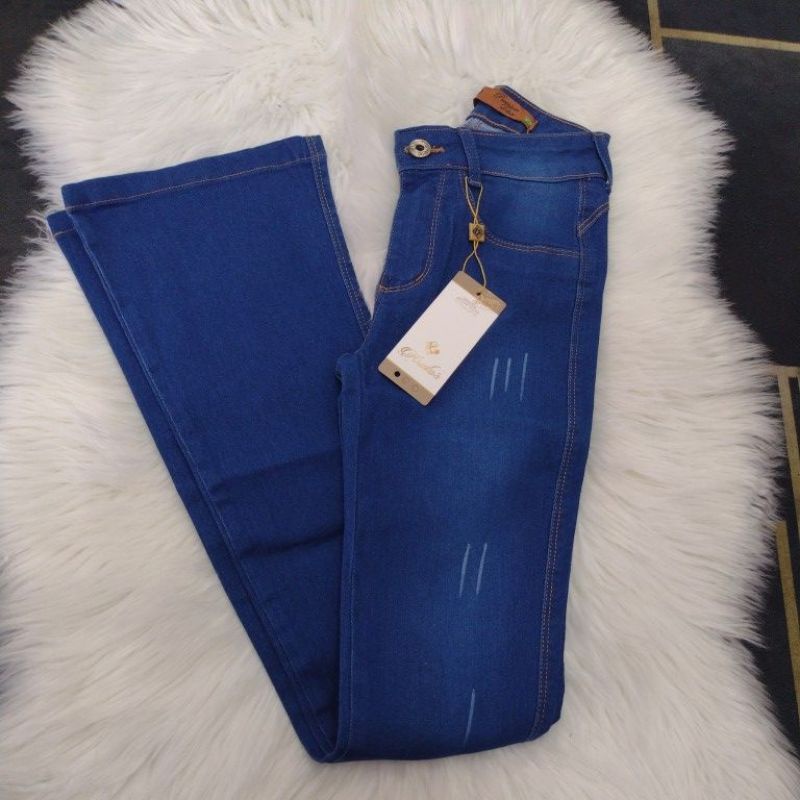 calça jeans flare  cintura alta. em Oferta na Shopee