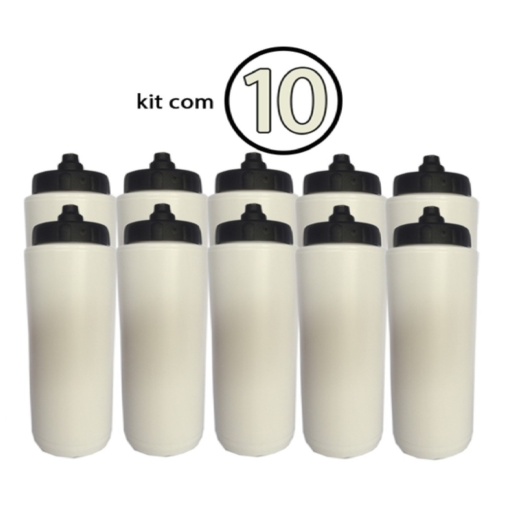 Kit com 10 Squeeze Automático Tipo Gatorade 1lt Rythmoon s/logo Branco com Tampa Preta