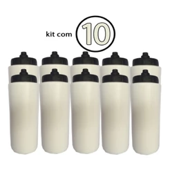 Kit com 10 Squeeze Automático Tipo Gatorade 1lt Rythmoon s/logo Branco com Tampa Preta