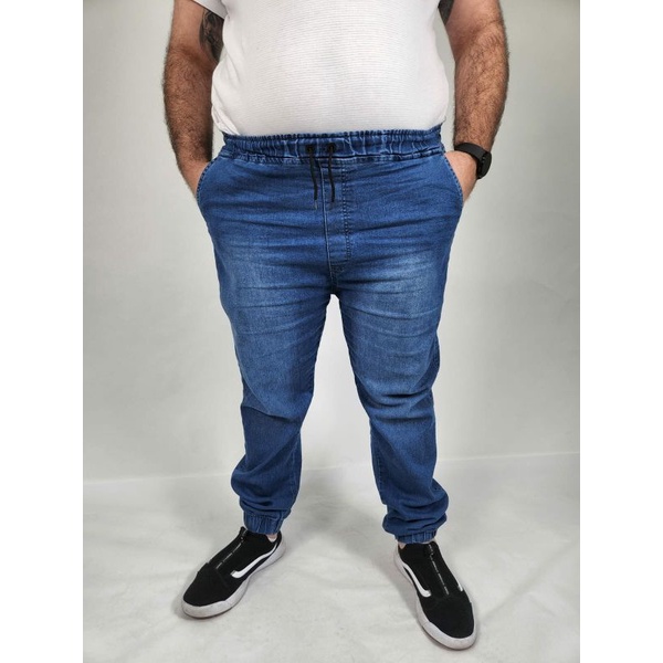 Calça Jogger Jeans Tamanho Especial / Plus Size - Calça com Elástico e Cordão