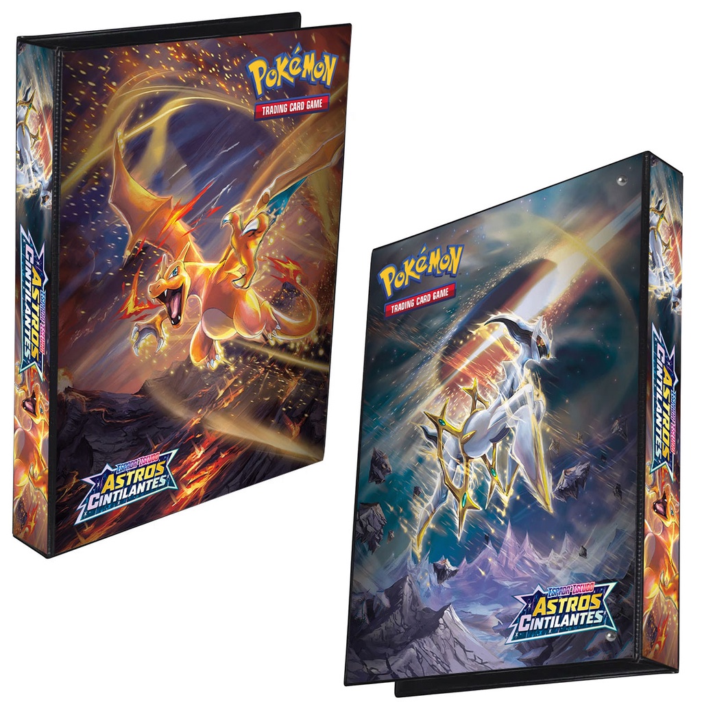 Pasta Fichário Álbum Pokémon Espada e Escudo Astros Cintilantes Charizard Arceus 4 Argolas Capa Dura