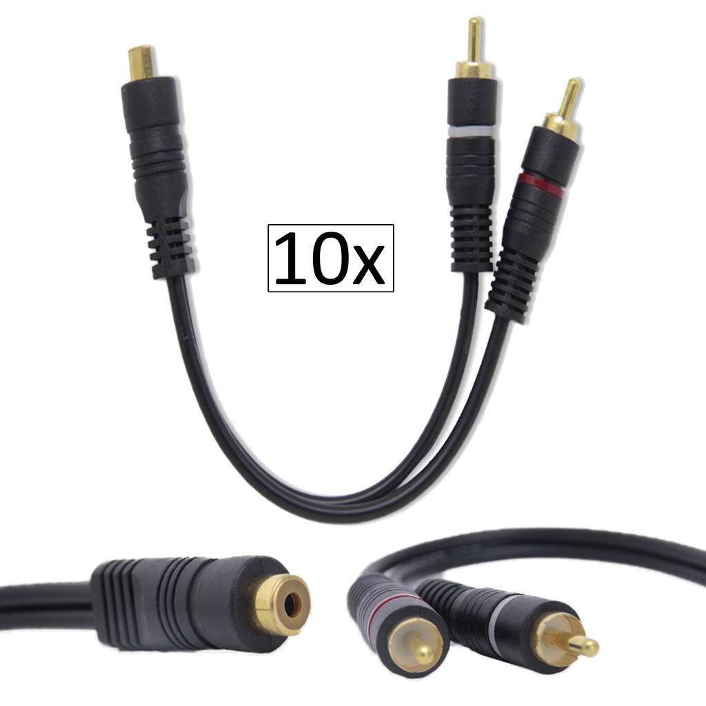 Kit 10 Cabos Y Rca Borracha Techone 1 Fêmea 2 Macho P Módulo em Oferta na Shopee