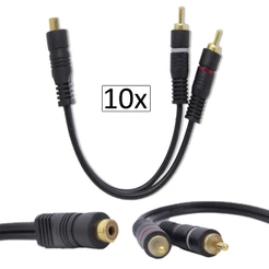 Kit 10 Cabos Y Rca Borracha Techone 1 Fêmea 2 Macho P Módulo