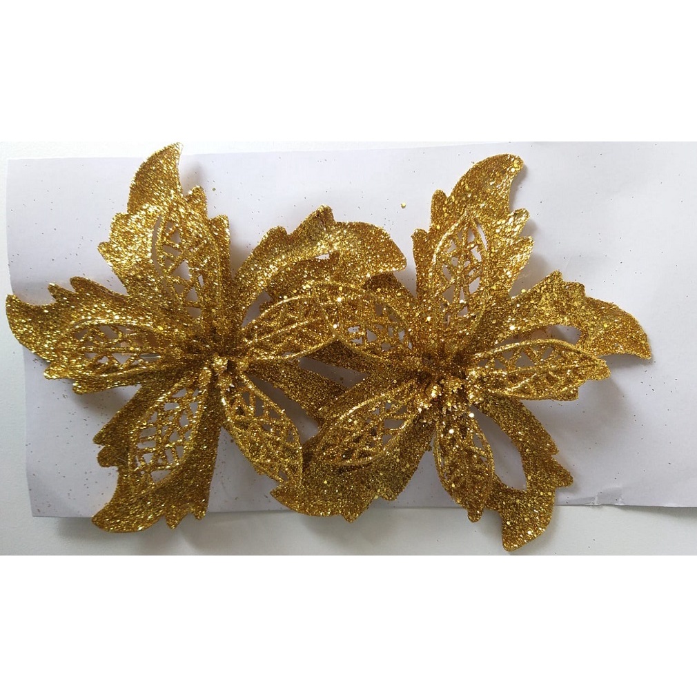 Enfeite de Natal Flor Dourada com Pregador Christmas 14cm | Shopee Brasil
