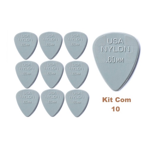 Kit Com 10 Palheta Nylon 0,60 Mm Jim Dunlop Cinza