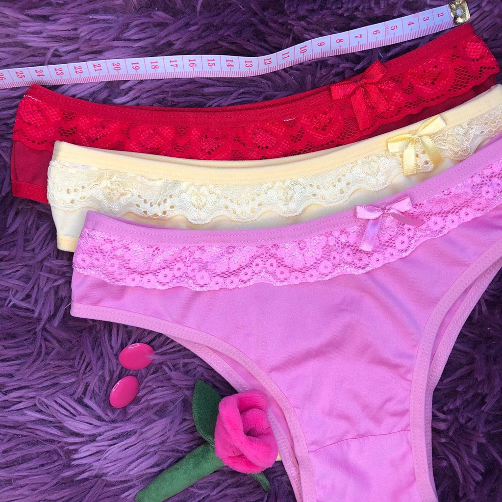 kit 3 Calcinhas infantil com lacinho e renda em Micofibra em Oferta na Shopee