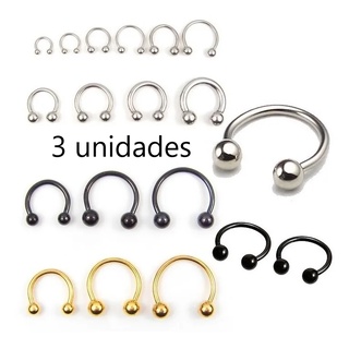 3x Piercing Ferradura Septo - Orelha 1,2mm X 6/8/10/12mm Não Descasca