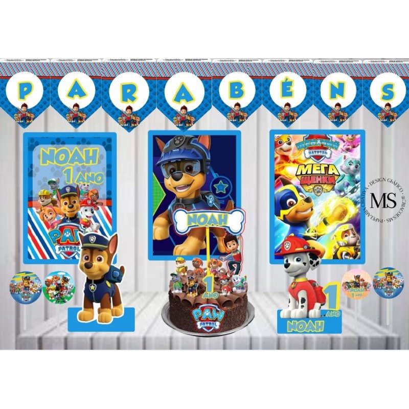 Kit Festa PATRULHA CANINA Personalizado Só um Bolinho | Mesversário Aniversário | 40 itens | Decoração