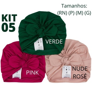 03 Toucas Turbante Bebê E Infantil Diversas Cores E Tamanhos, Verde, Pink, Nude Rosé