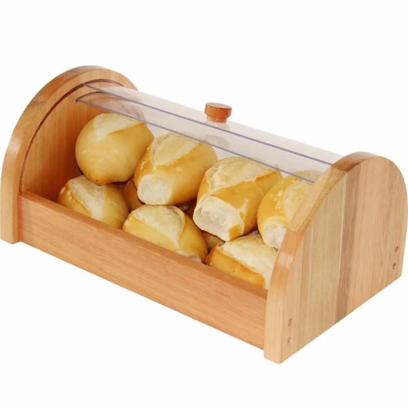 Porta Pão de Madeira Acrilico Cesto Expositor Pão Frances