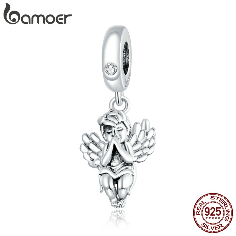 Bamoer 925 Sterling Sliver Pequeno Anjo Encantos Pingente De Moda Cz Mulheres Pulseira Acessórios Scc1686