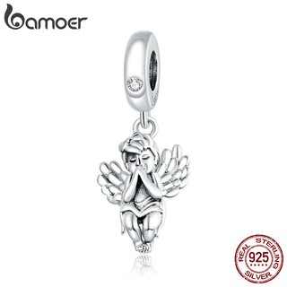 Bamoer 925 Sterling Sliver Pequeno Anjo Encantos Pingente De Moda Cz Mulheres Pulseira Acessórios Scc1686