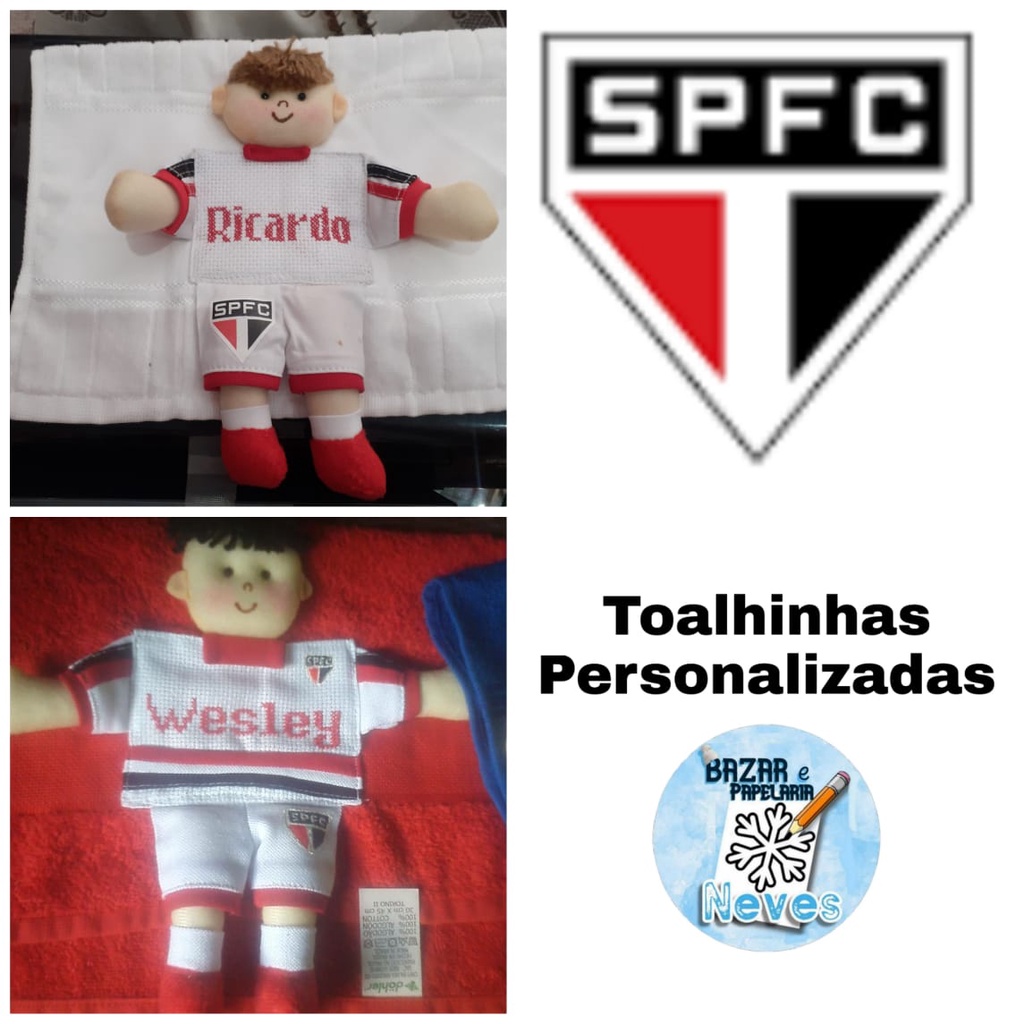 Toalhas para Bebês e crianças do São Paulo < bordada Personalizadas com Nome | Menina e menino | Presente | Bordado | Toalhinha de Boca | Naninha de bebe | toalhinhas
