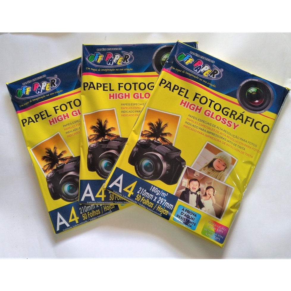 50 Folhas Papel Fotográfico Glossy 180g A4 Branco Brilhante Resistente A água Master Print 7252