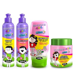 Kit Kids Cabelos Lisos Shampoo e Condicionador 240ml Máscara 250g + Finalizador 150g Bio Extratus