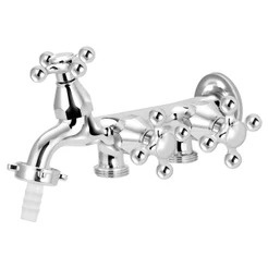Torneira Parede Três Saídas Tanque Máquina Lavar Roupa Jardim Quintal Área Serviço Metal Cromada Mangueira