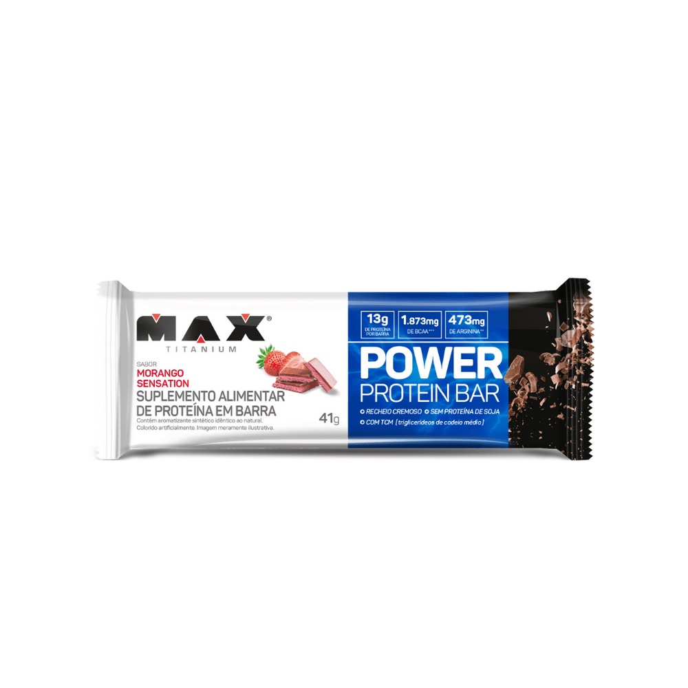 Barra de Proteína Power Protein Bar Morango Sensation Unidade 41gr - Max Titanium