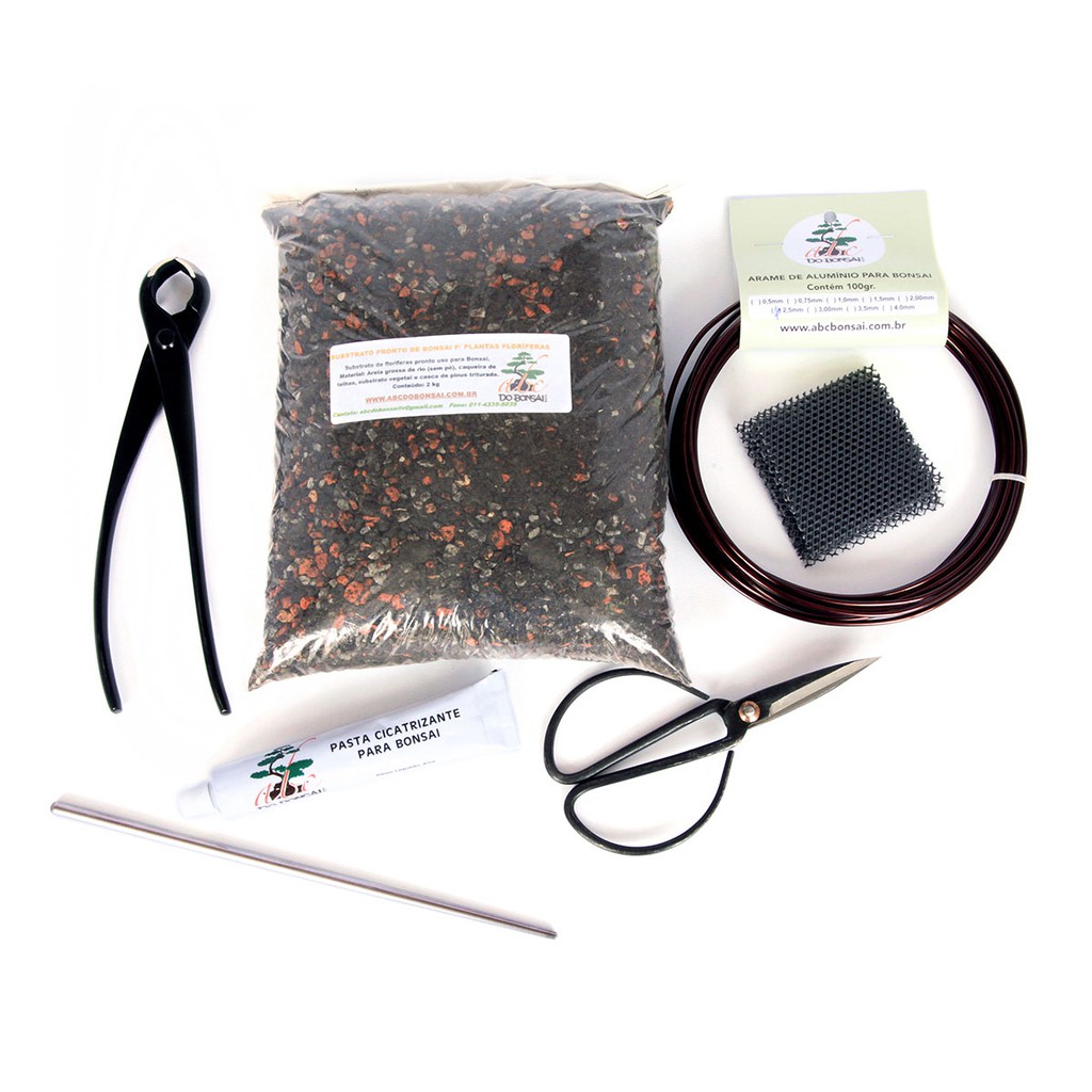 Kit Completo de Transplante (Troca de terra) para Bonsai com Alicate Bola 1ª Linha - Abc do Bonsai