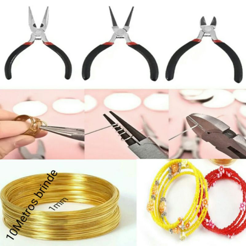 Kit Arame Alumínio 1mm 10 Metros  P/ Biju + 3 Alicate P/ Promoção