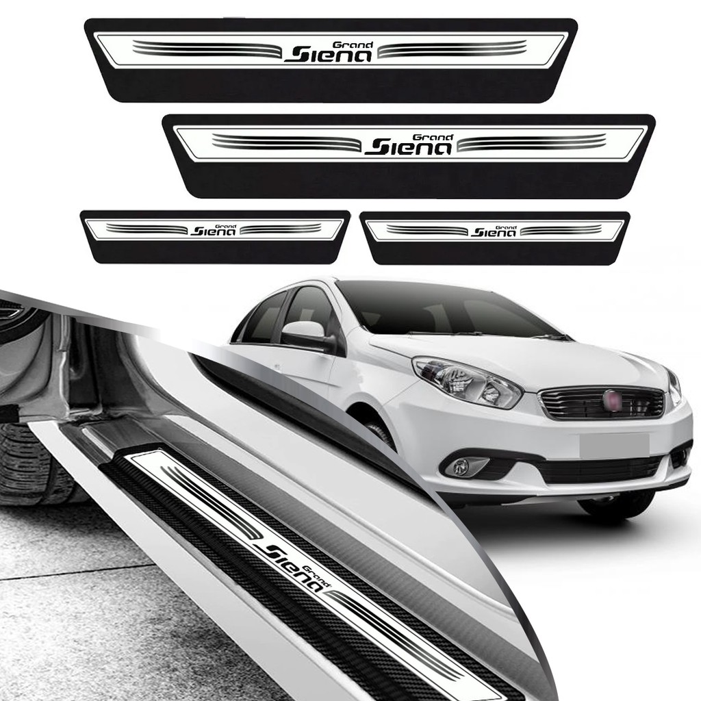 Kit 8 Peças Soleira Adesivo Porta Adaptável Grand Siena 2013 2014 2015 2016 2017 2018 2019 - Prata Promoção
