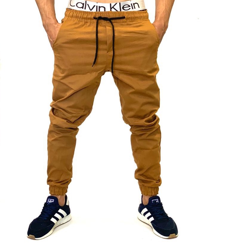 Calça  Masculino Jogger Jeans Em Sarja Caramelo Slim Fit Com Elastano Calça Barata