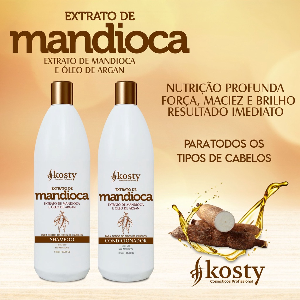 kit lavatório de mandioca shampoo 1l e condicionador 1l kosty