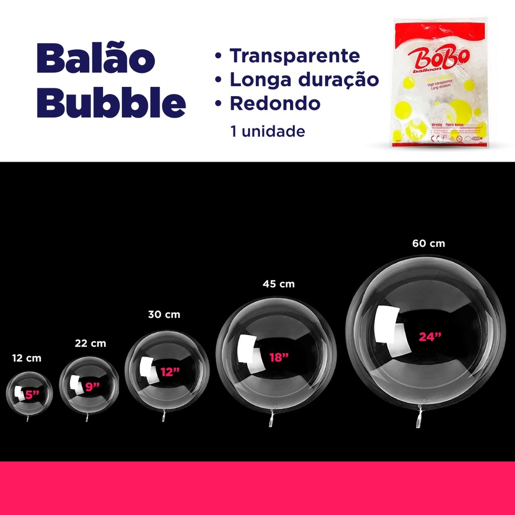 Balão Bubble Transparente 5" 9" 12" 18" e 24" - 1 unidade