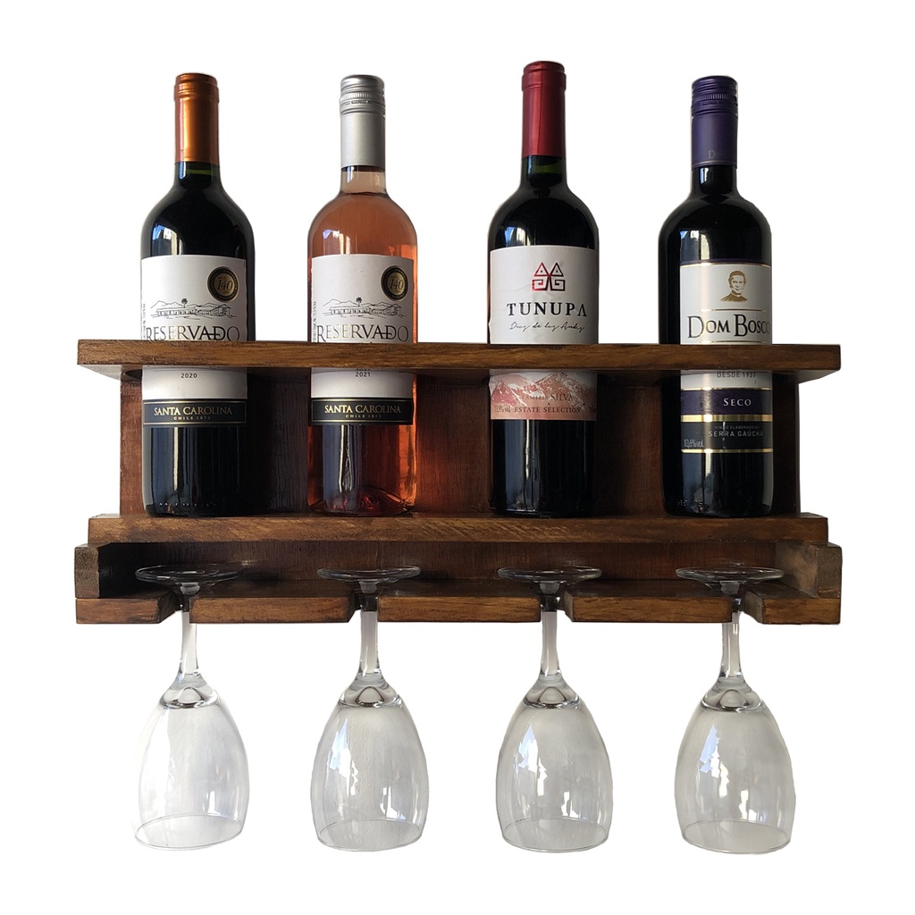 Adega de Parede Com Porta Taças em Madeira 4 garrafas de Vinho em Oferta na Shopee