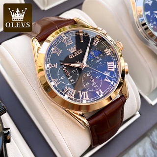 OLEVS relogio relógios masculinos luxo a prova d água original couro preto Cronógrafo