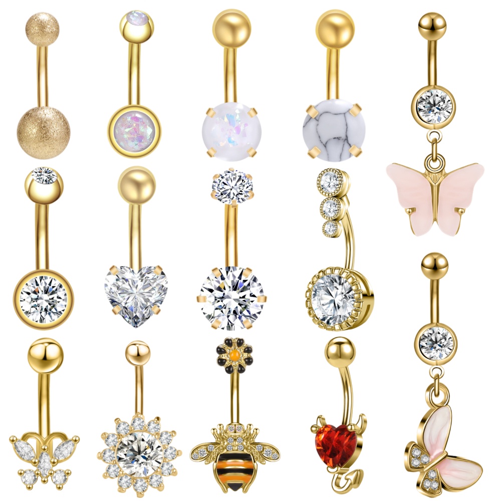Ouro Balançar Umbigo Piercings Cristal Abelha Anéis De Aço Inoxidável Pingente Único Corpo Piercing Jóias em Oferta na Shopee