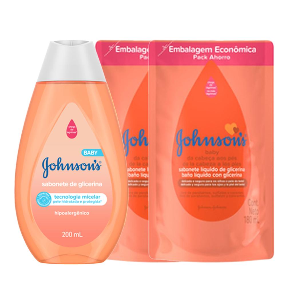 Kit Sabonete Líquido Johnson's Baby Cabeça aos Pés: 2 Refil 180ml + 1 Sabonete líquido  200ml