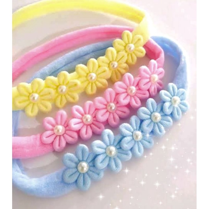Kit com 5 acessório para cabelo infantil bebê menina laço na faixa com flor e pérola