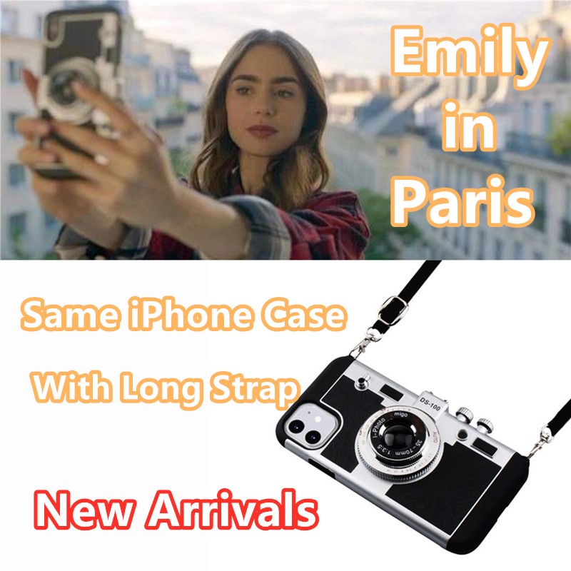 Emily Em Paris 3D Design Retro Camera Case Capa iPhone Com Alça Para 13