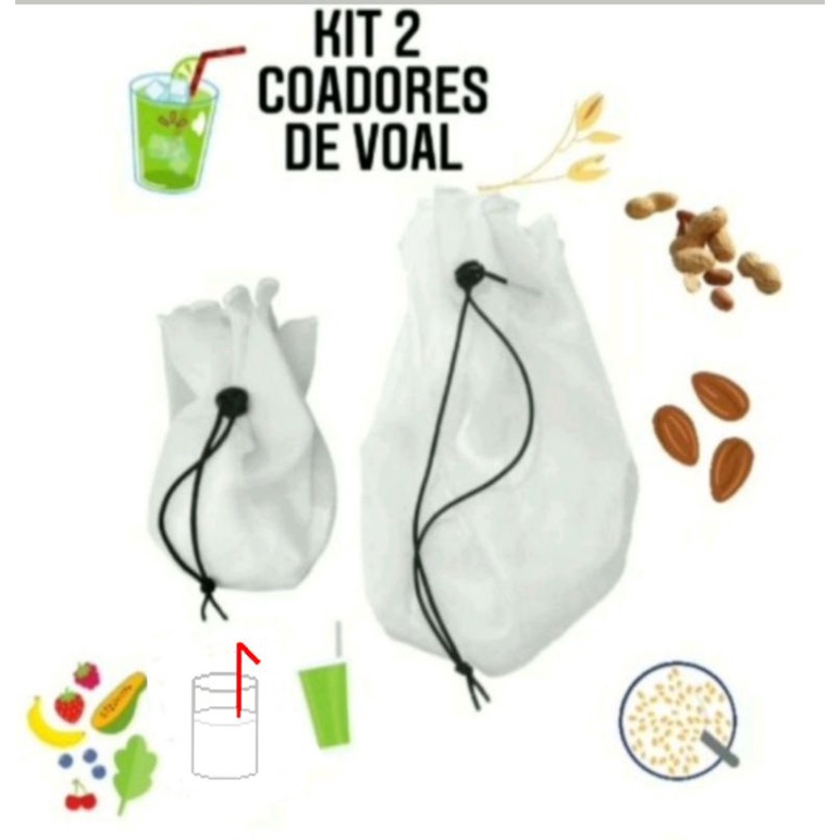 KIT Coador de VOAL 2 Unidades (45cm de diâmetro e 60cm de diâmetro) ideal para sucos verdes , banhos Kefir kombucha leites vegetais: amêndoa, amendoim