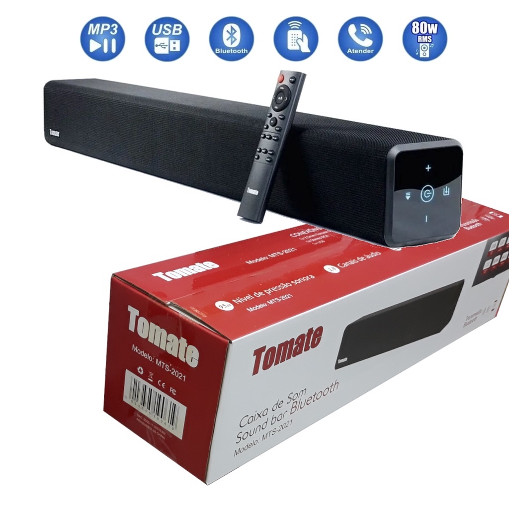 Soundbar 2.0 Tomate Mts 2021 Bluetooth Entrada Óptica 80w