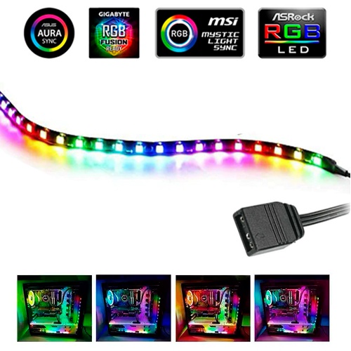 Fita de LED Endereçável ARGB 3 Pinos 5v 50cm Aura Sync - Para Gabinete PC Gamer