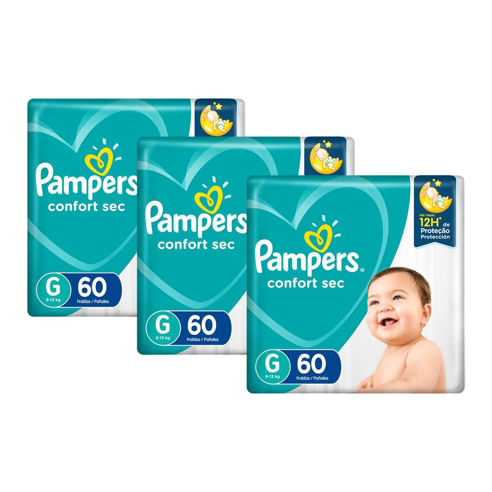 Kit Fraldas Pampers Confort Sec Super Tamanho G com 180 Unidades em Oferta na Shopee