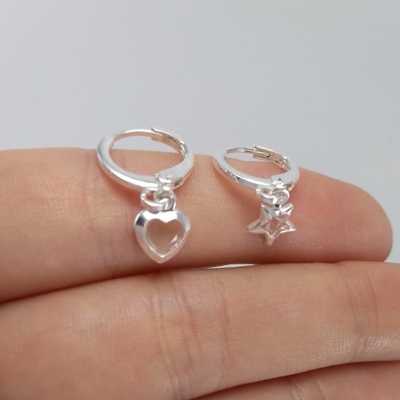 Brinco Argolinha Coração Estrela Infantil Feminino Banhado a Prata 925 em Oferta na Shopee