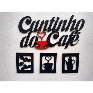 Kit Aplique Cantinho Do Café 4 Peças Mdf Alto Relevo 30x30cm Decoração Cozinha