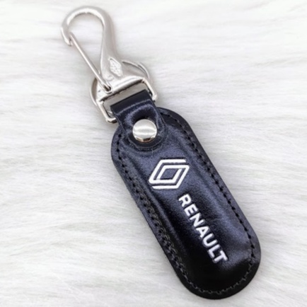 Chaveiro Preto Renault em Couro e Metal com Logomarca, Argola e Mosquetão Logotipo Novo em Oferta na Shopee