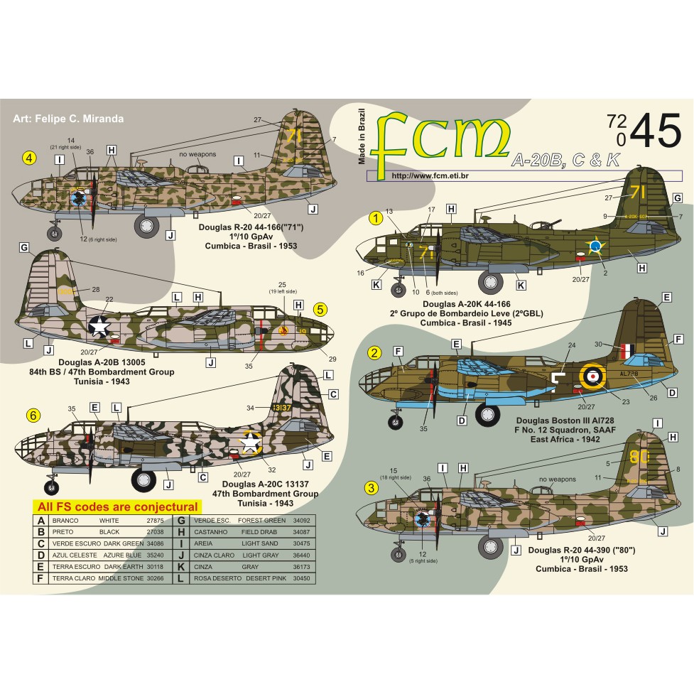 Decalque Douglas A-20 B/c/k Decal Fcm 72045 1/72 Plastimodelismo - Petrohobby