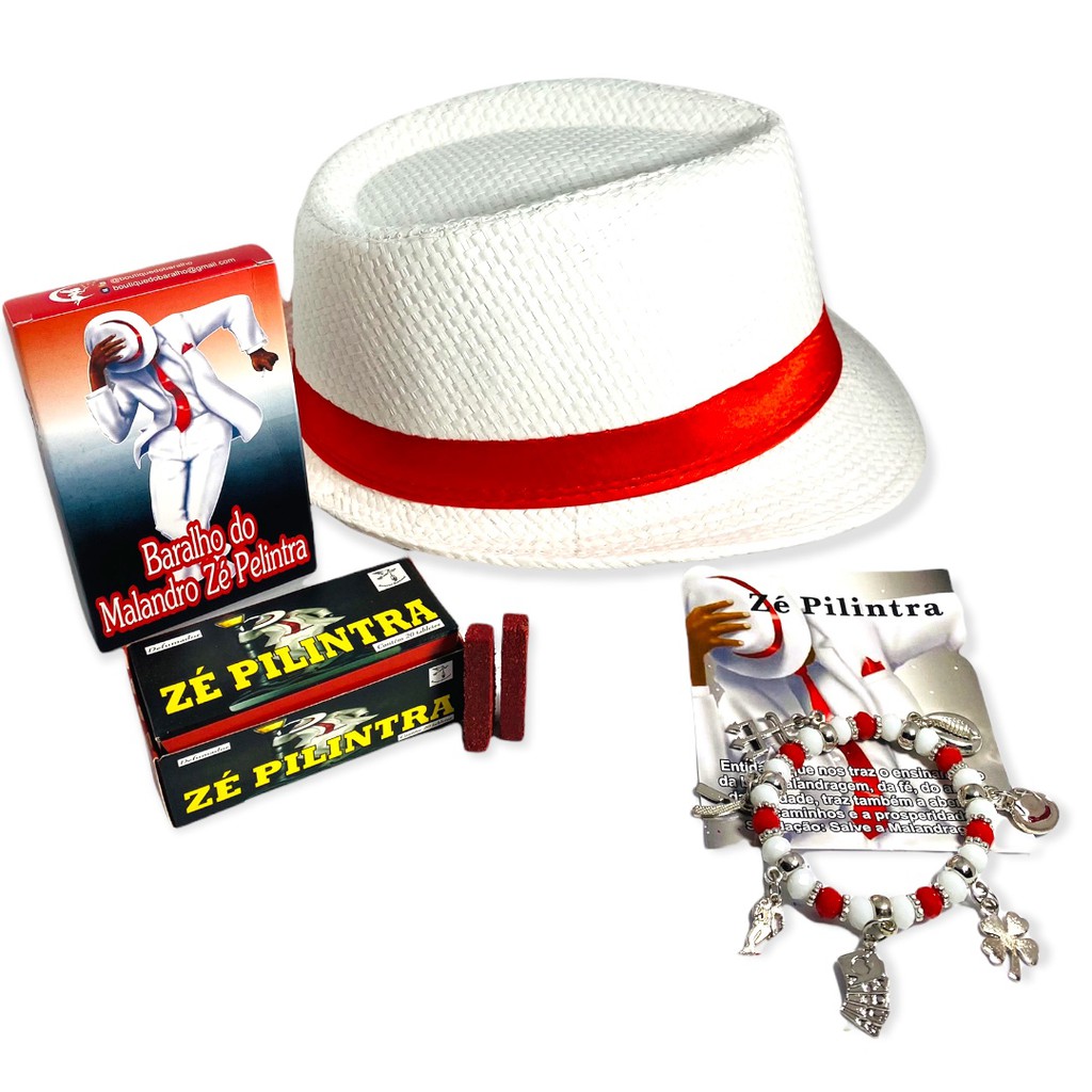 Kit Ze Pilintra Chapeu do malandro Pulseira Defumador Baralho