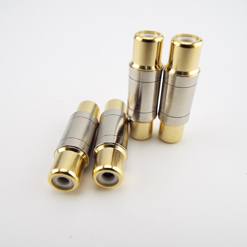Conectores RCA Duplos Banhados A Ouro Fêmea Para Tomada Adaptador Reto Extensor De Cabo De Alto-Falante BRH1