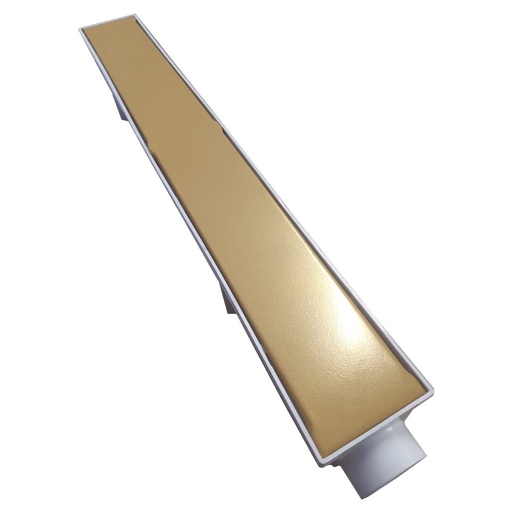 Ralo Linear Sifonado 6x50cm Oculto Com Grelha Cega em Aço Inox Com Pintura Eletrostática Dourado Gold